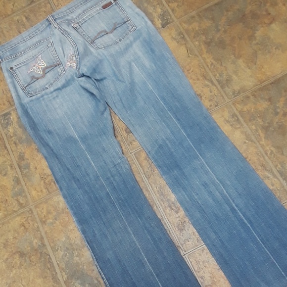 7 FAM light wash jeans with  butterflies on back - Picture 2 of 6